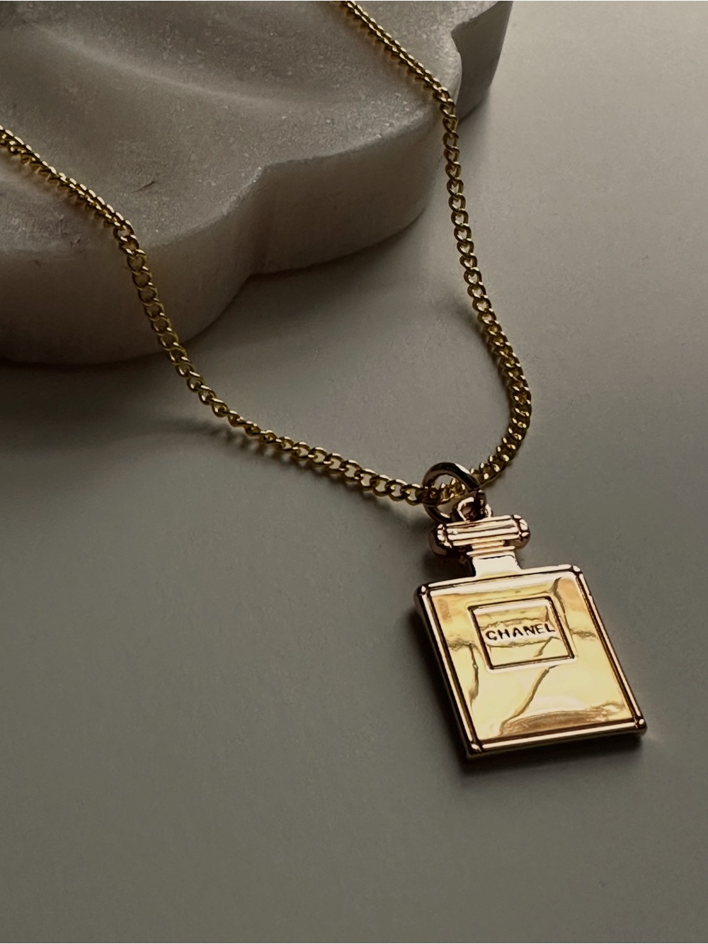 Chanel CC Gold Perfume Bottle Pendant Necklace - Designer Upcycled